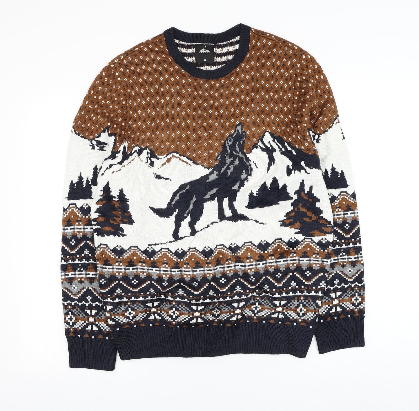 Burton Mens Multicoloured Round Neck Geometric Acrylic Pullover Jumper Size M - Wolf