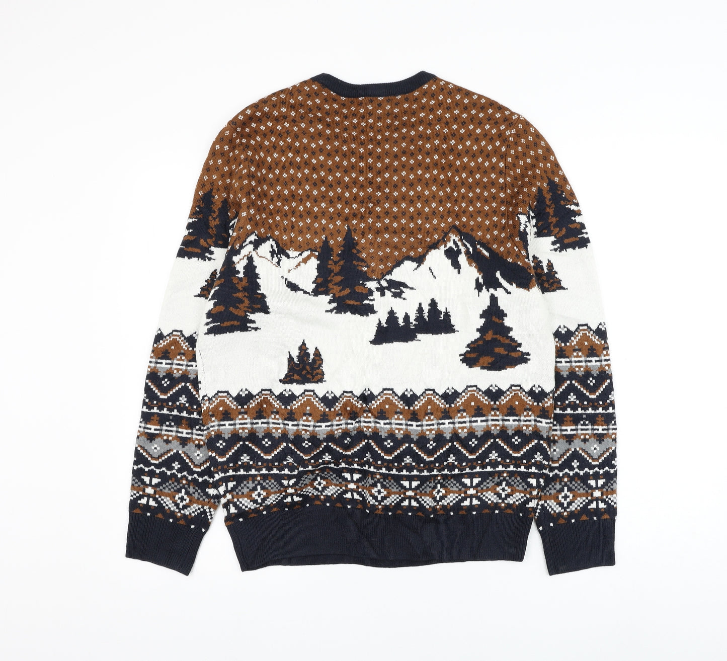 Burton Mens Multicoloured Round Neck Geometric Acrylic Pullover Jumper Size M - Wolf