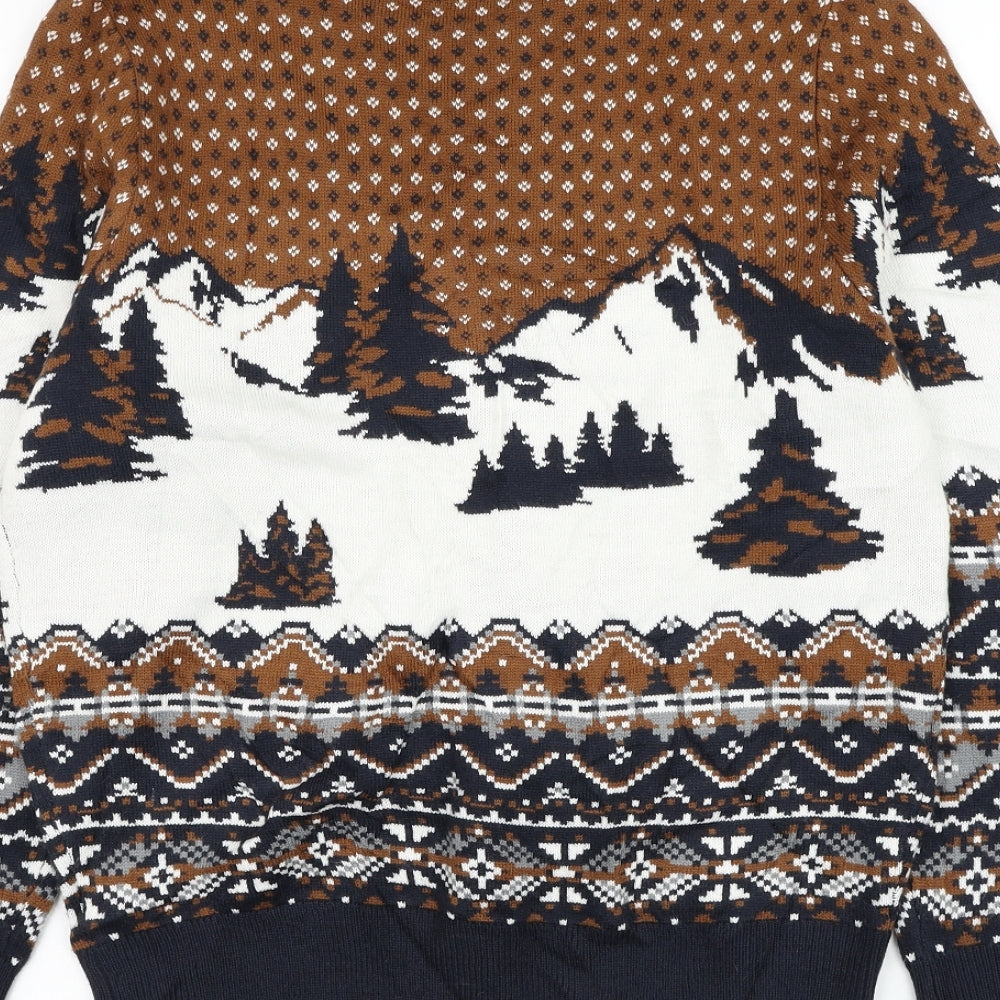 Burton Mens Multicoloured Round Neck Geometric Acrylic Pullover Jumper Size M - Wolf