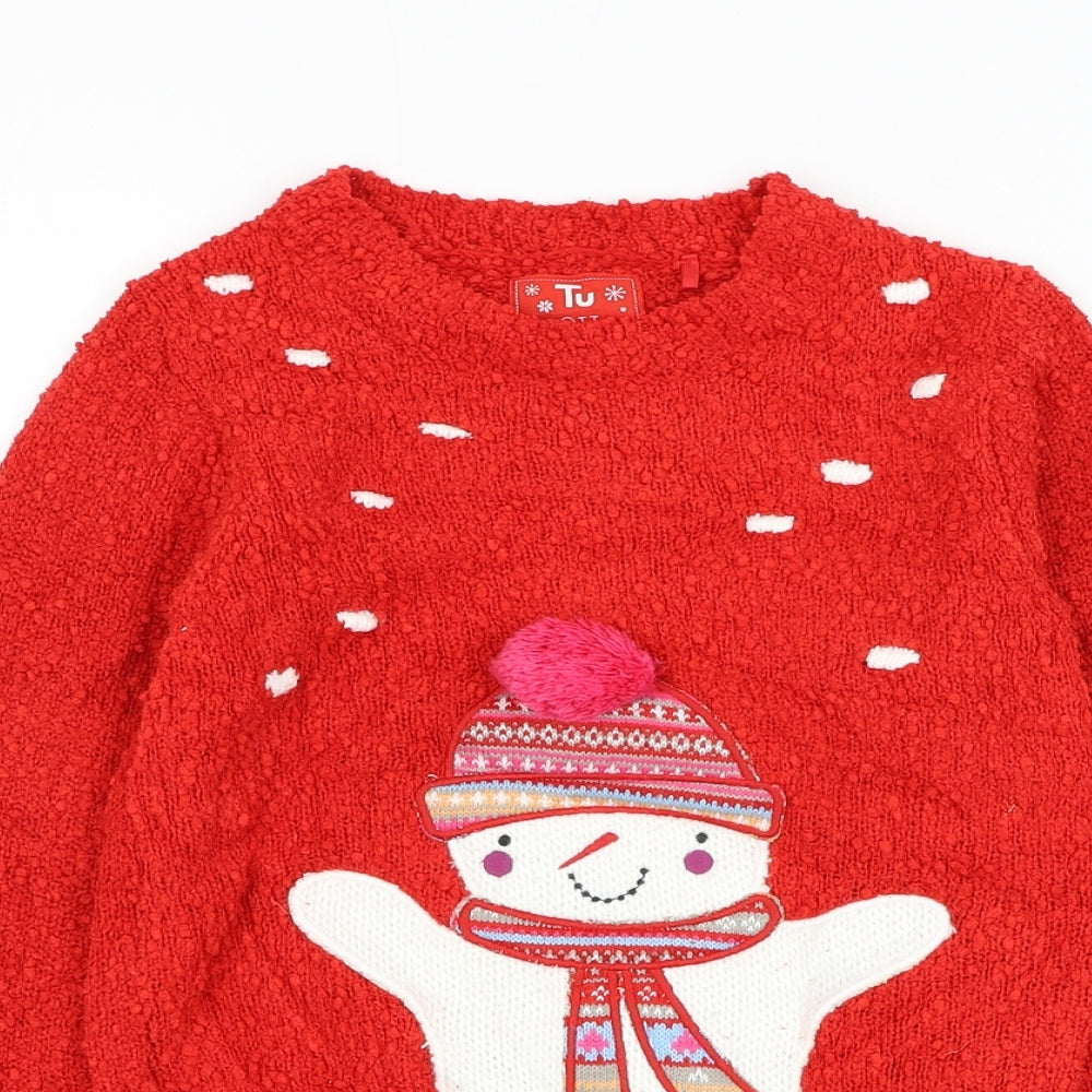 TU Girls Red Round Neck Polyester Pullover Jumper Size 8 Years Pullover - Christmas