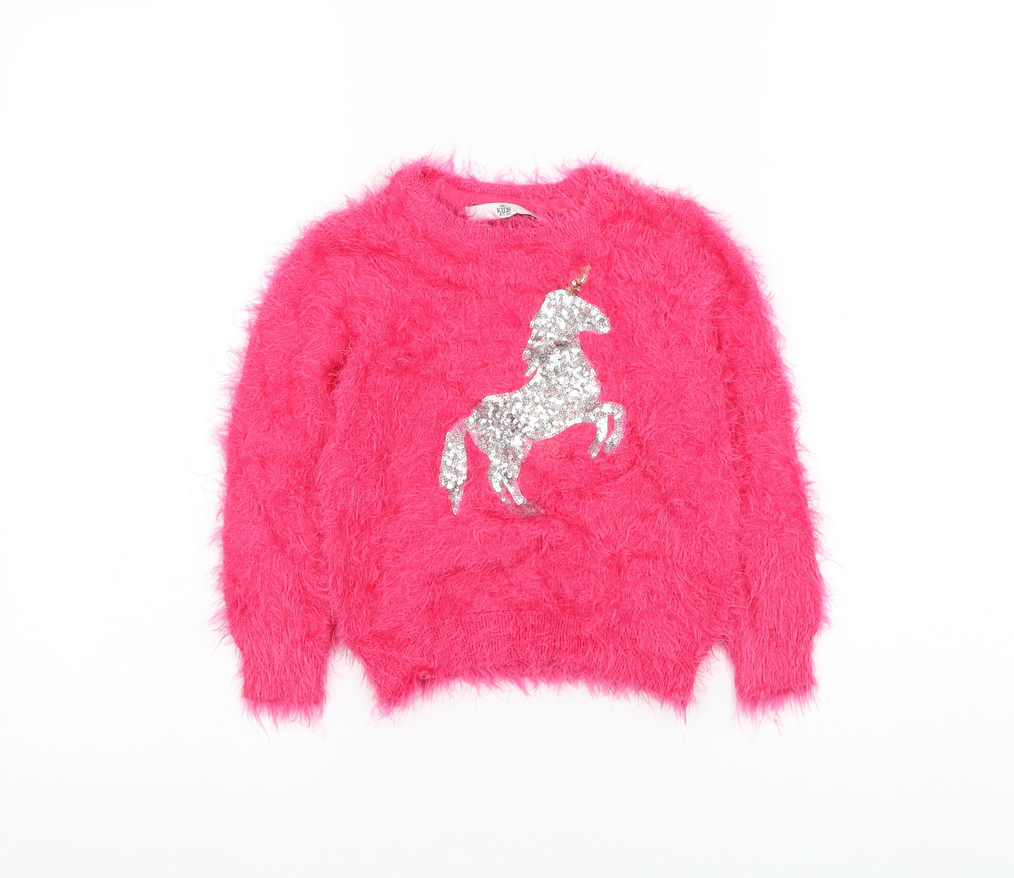 Marks and Spencer Girls Pink Round Neck Polyamide Pullover Jumper Size 4-5 Years Pullover - Unicorn