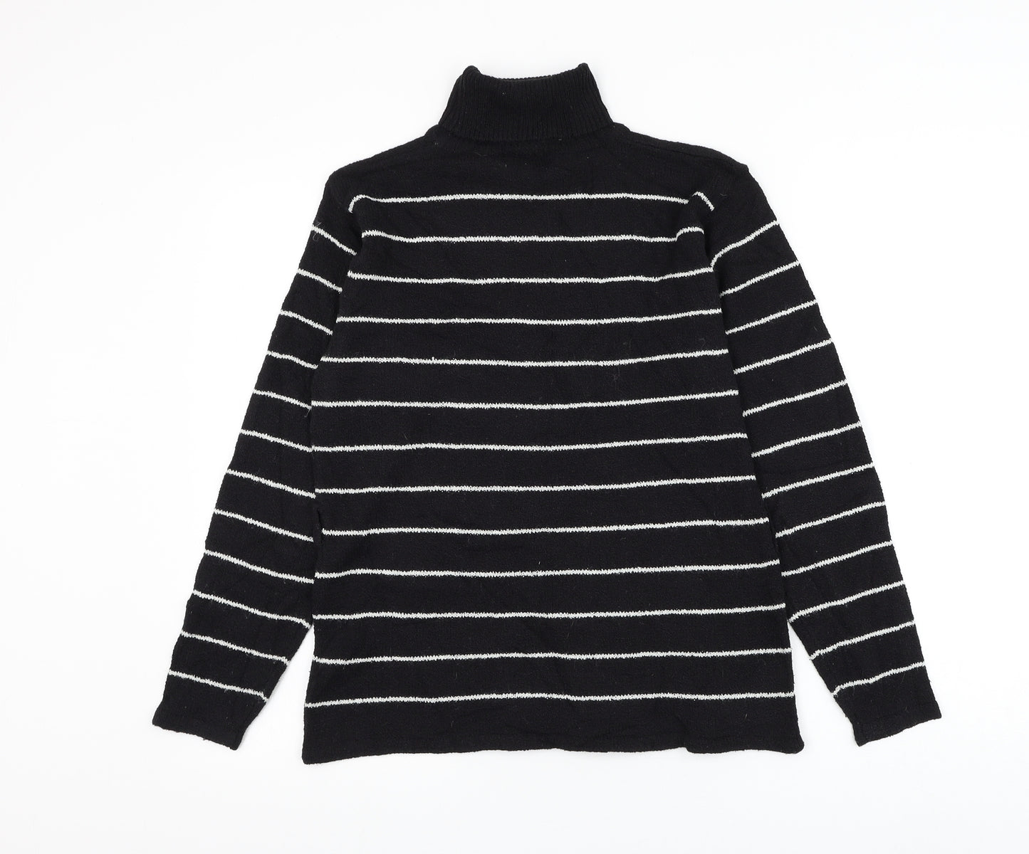 Alibi Womens Black Roll Neck Striped Acrylic Pullover Jumper Size L