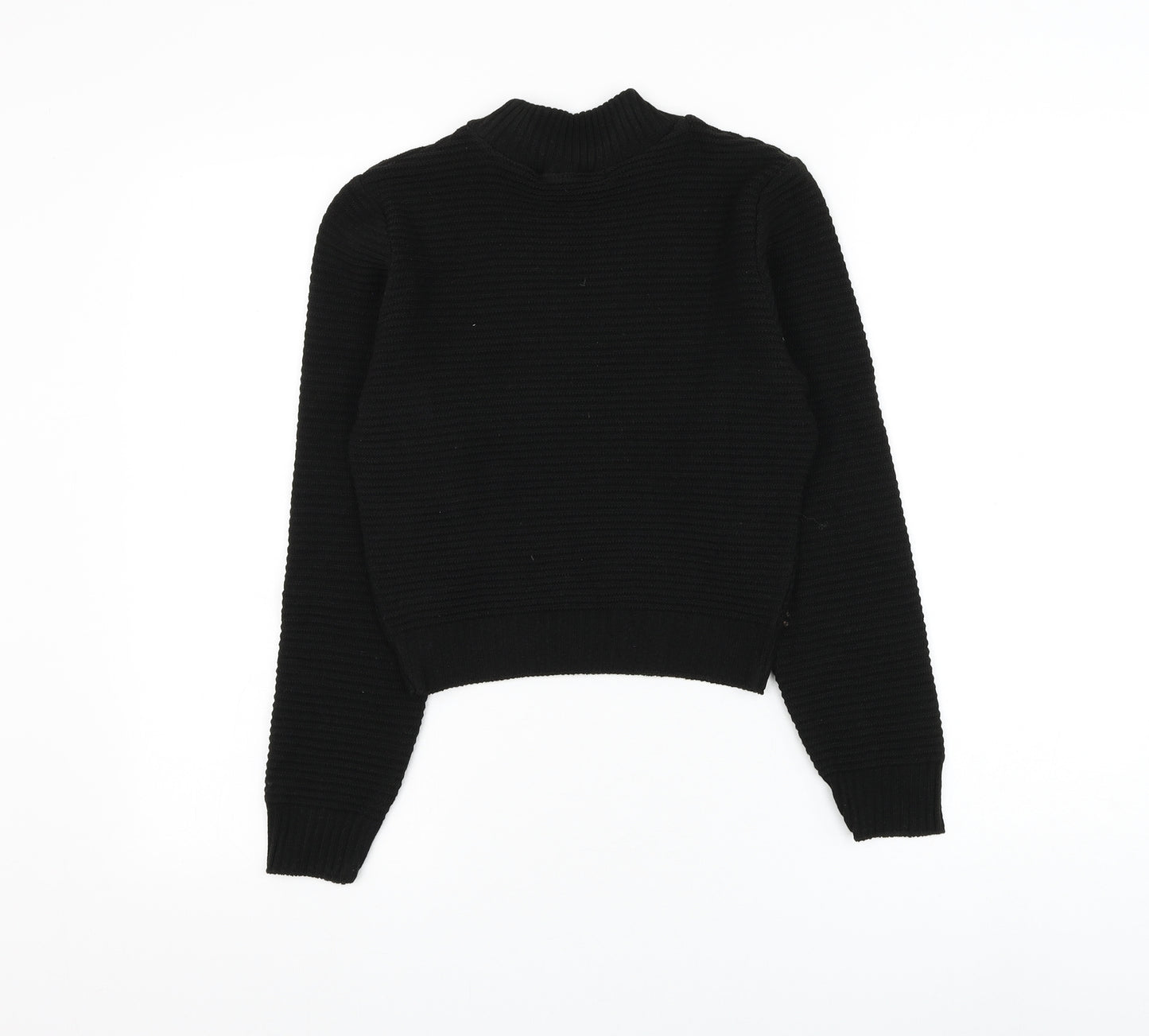 PRETTYLITTLETHING Womens Black Mock Neck Acrylic Pullover Jumper Size 6 - Cropped