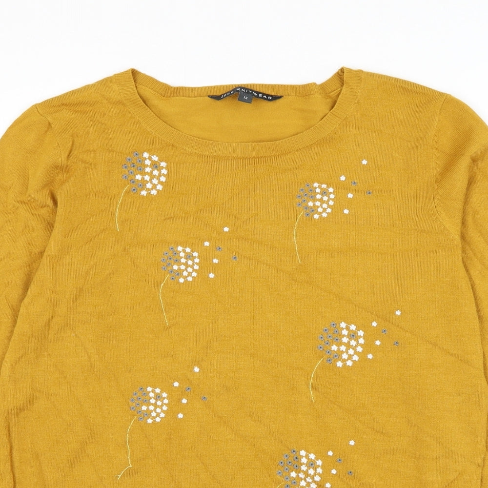 Bonmarché Womens Yellow Round Neck Viscose Pullover Jumper Size 12 - Dandelion
