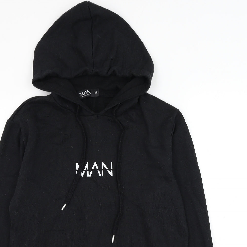 BoohooMAN Mens Black Cotton Pullover Hoodie Size XS