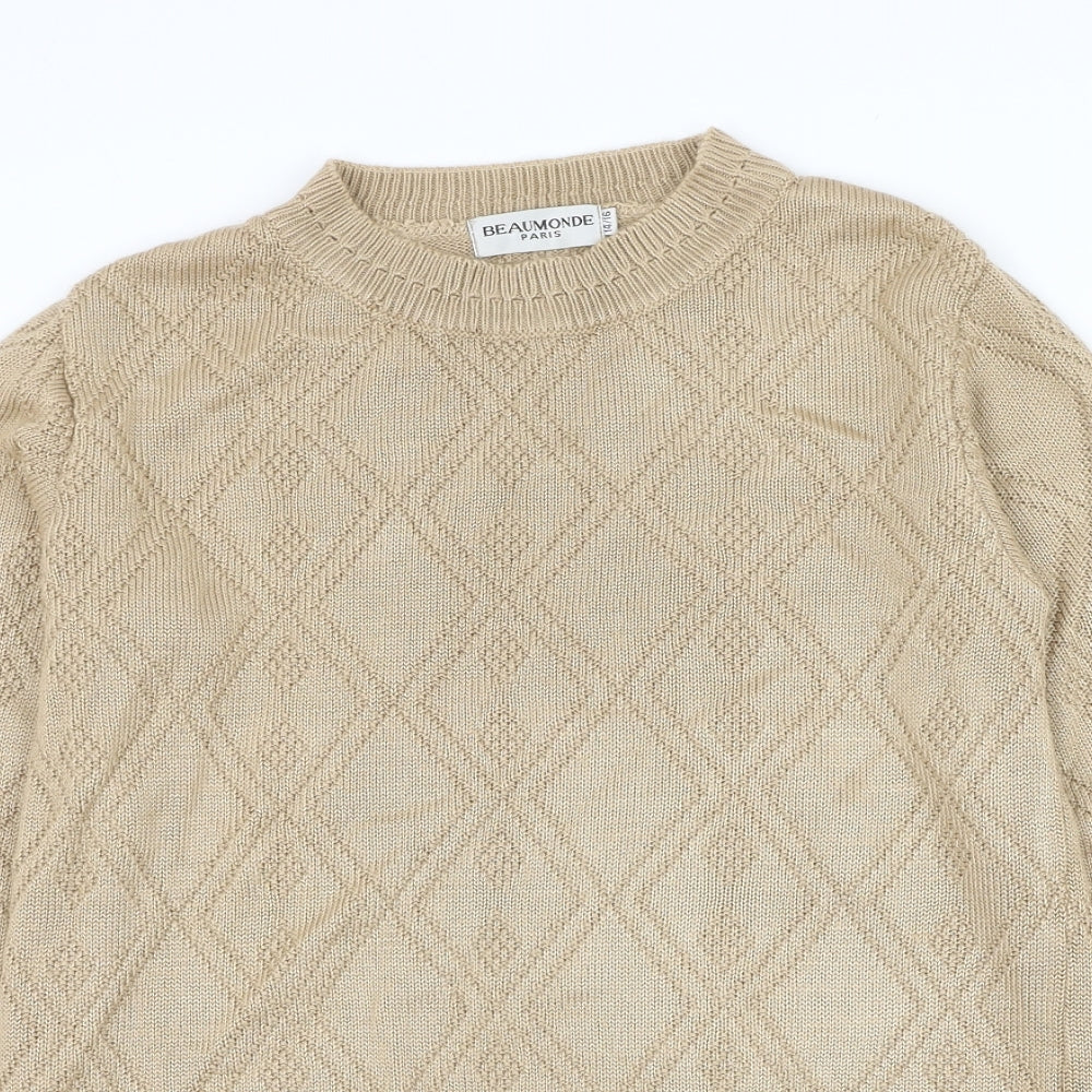 Beaumonde Womens Brown Round Neck Argyle/Diamond Acrylic Pullover Jumper Size 14
