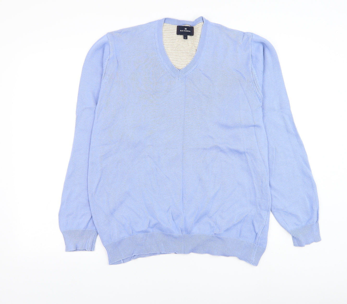 Blue Harbour Mens Blue V-Neck Cotton Pullover Jumper Size L