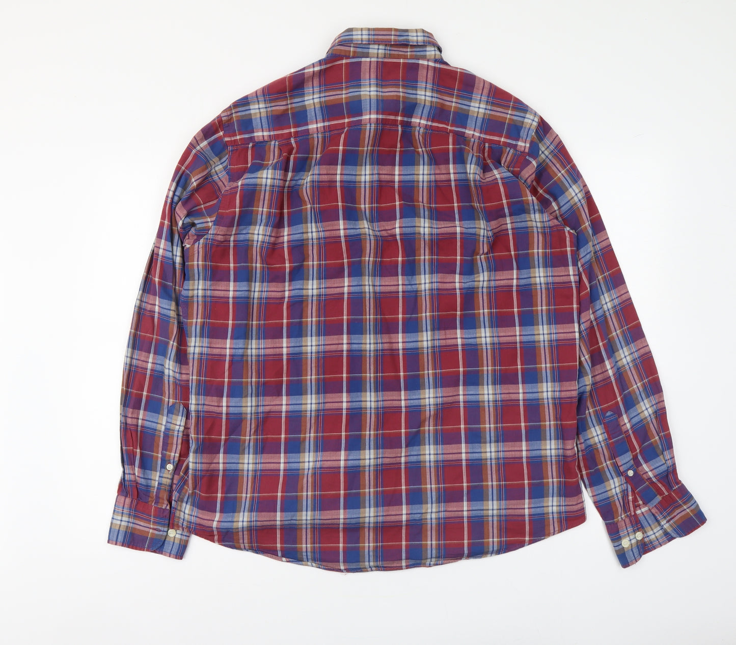 Dunnes Stores Mens Red Plaid Cotton Button-Up Size L Collared Button