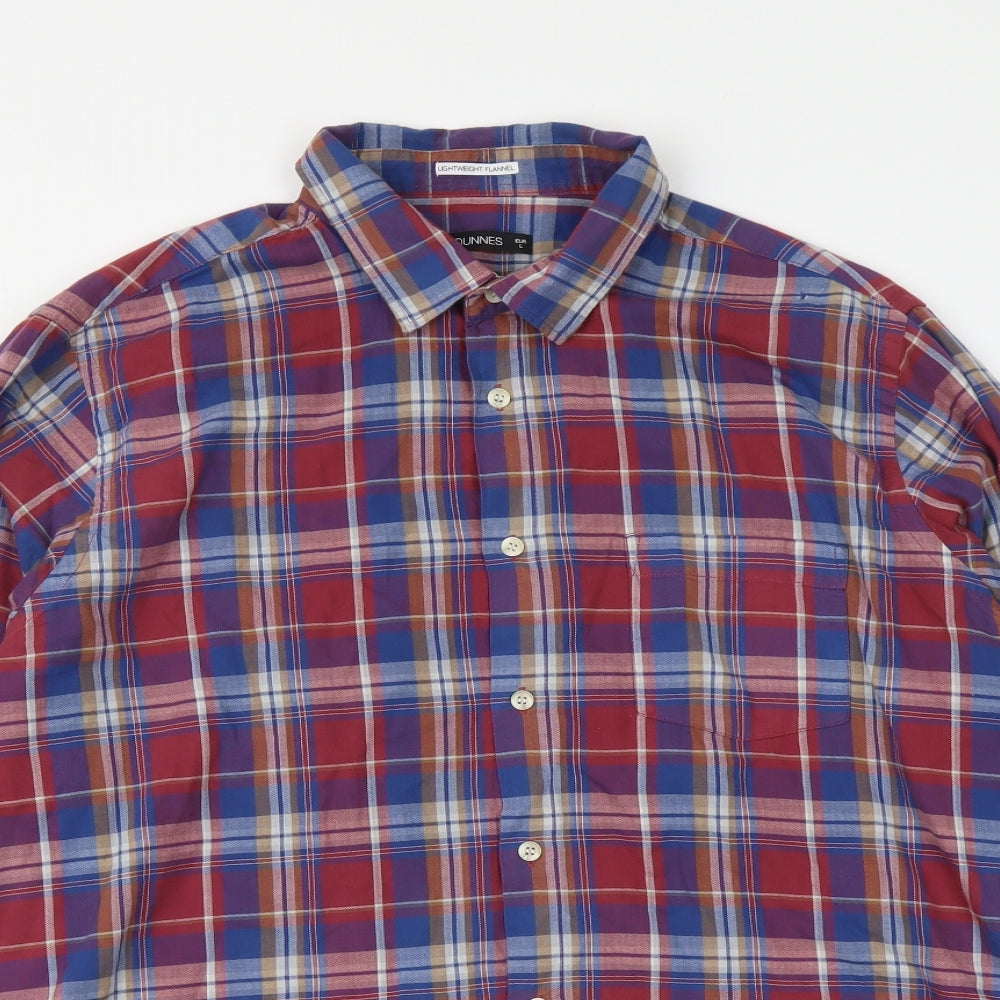 Dunnes Stores Mens Red Plaid Cotton Button-Up Size L Collared Button