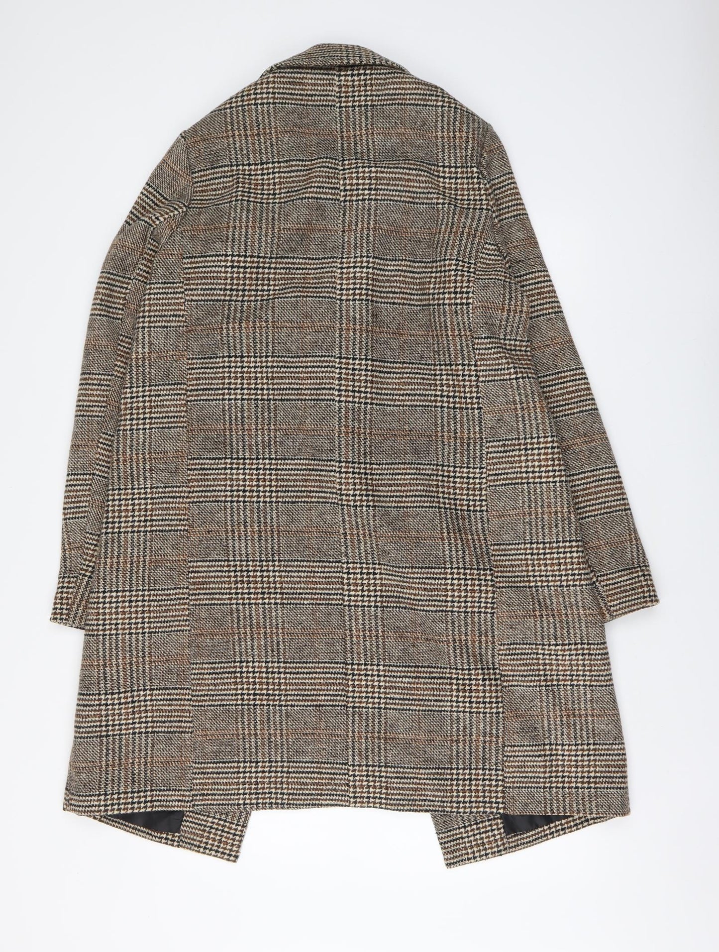 New Look Womens Brown Herringbone Overcoat Coat Size 14 Button