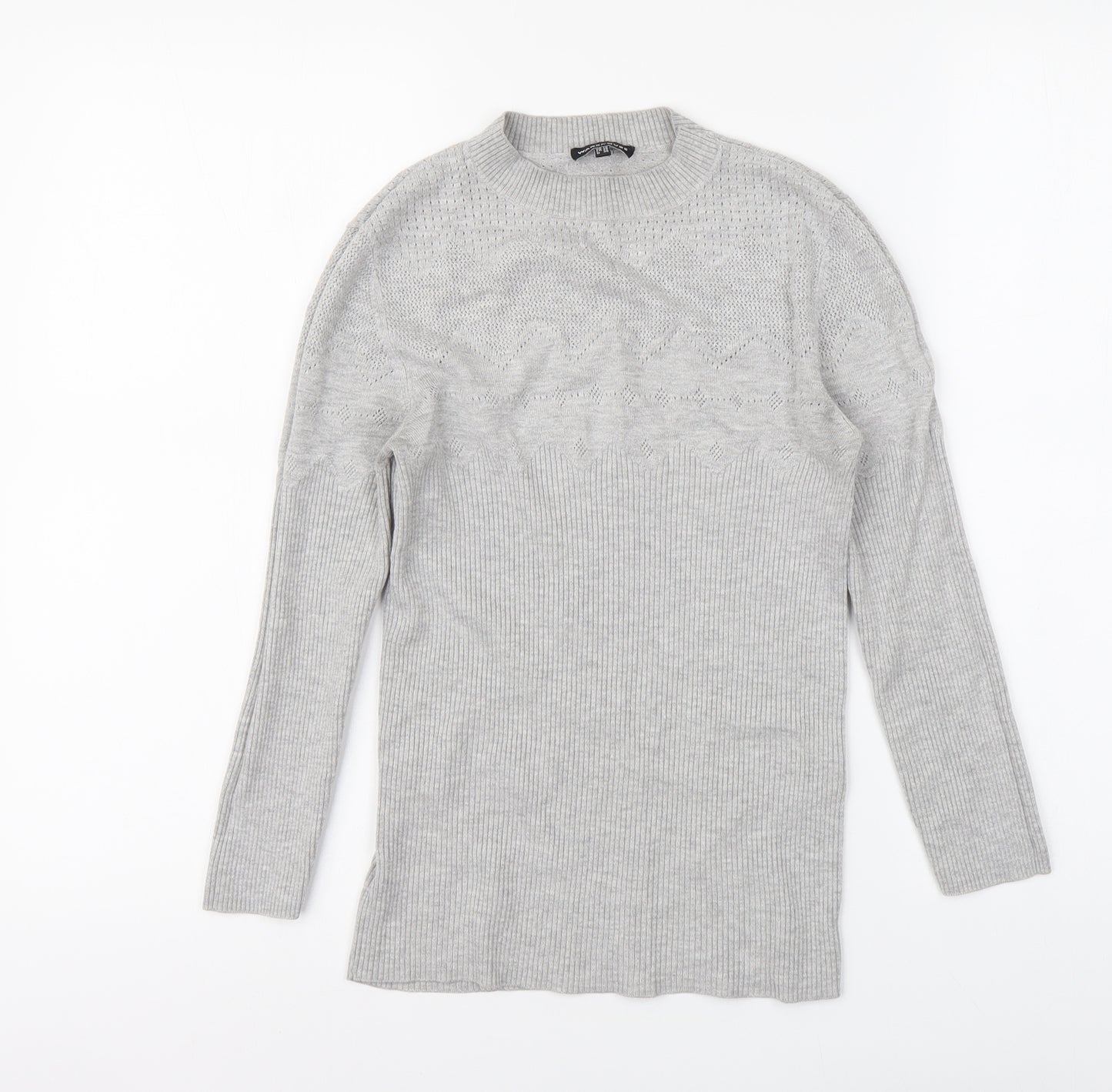 Warehouse Womens Grey High Neck Viscose Pullover Jumper Size 10