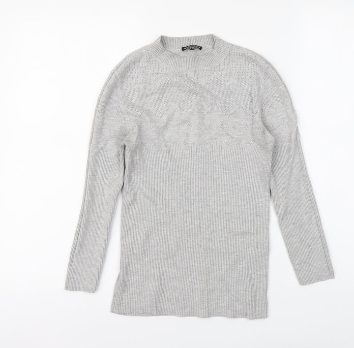 Warehouse Womens Grey High Neck Viscose Pullover Jumper Size 10