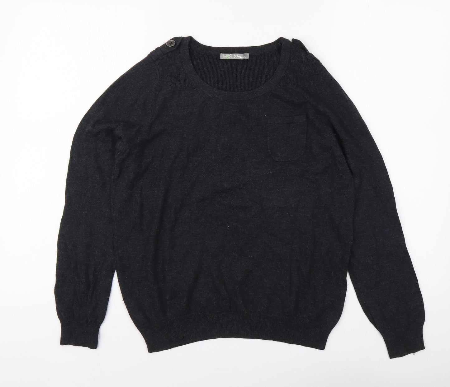 Marks and Spencer Womens Grey Round Neck Viscose Pullover Jumper Size 14