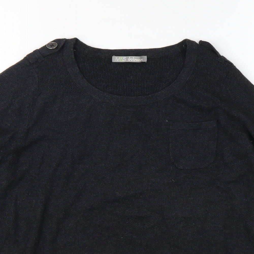Marks and Spencer Womens Grey Round Neck Viscose Pullover Jumper Size 14