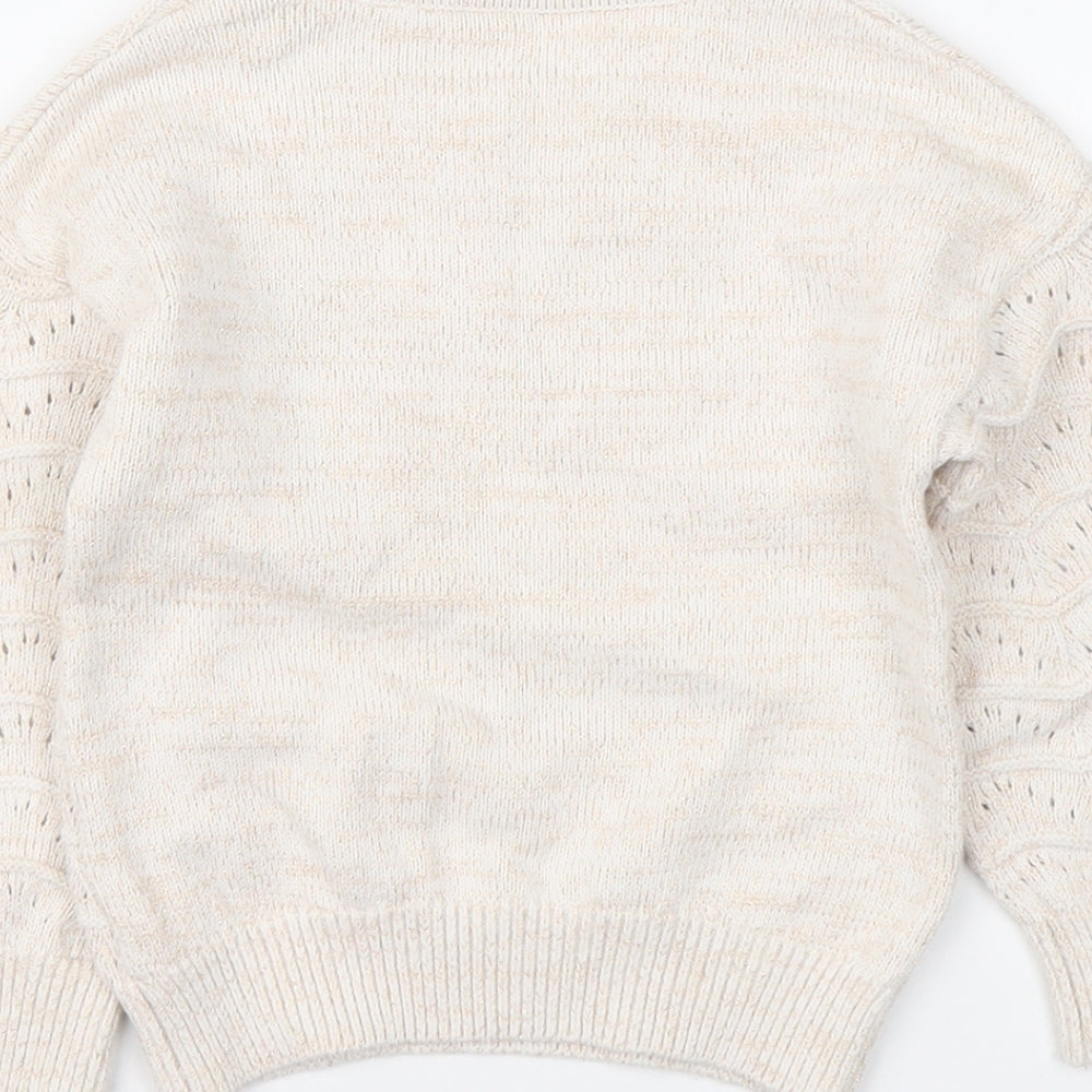 Nutmeg Girls Beige Round Neck Cotton Pullover Jumper Size 4-5 Years Pullover