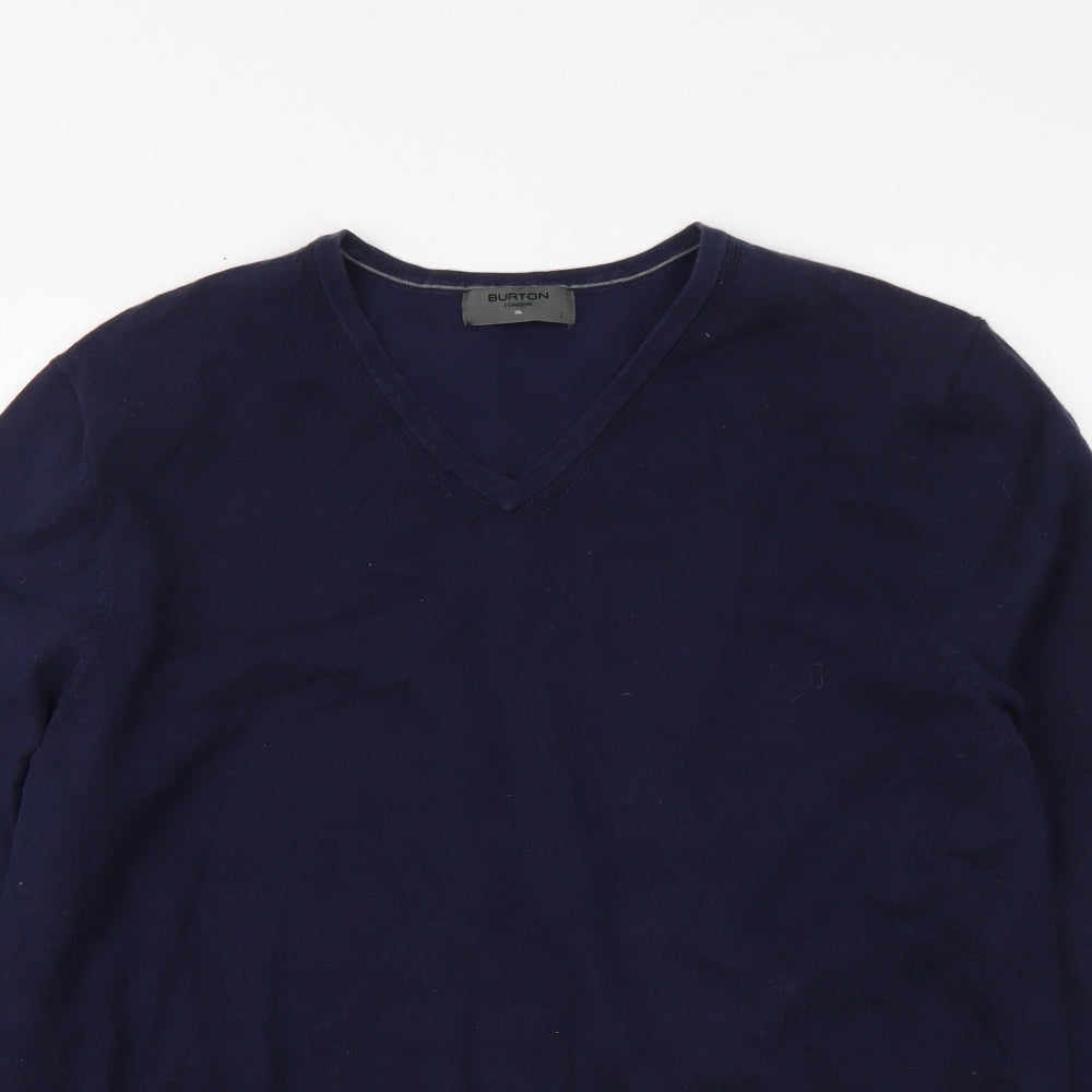 Burton Mens Blue V-Neck Cotton Pullover Jumper Size XL