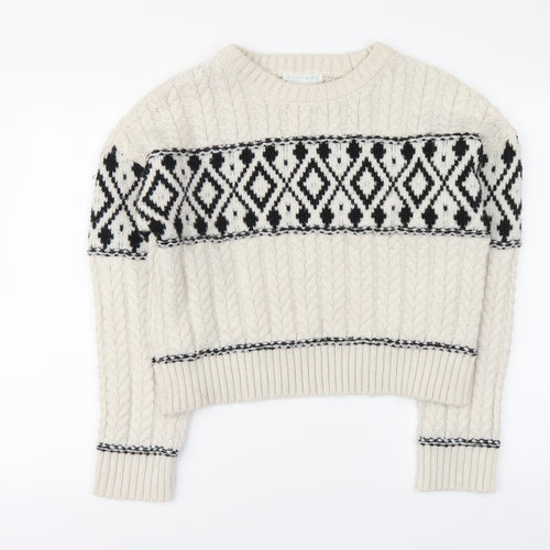 Primark Womens Beige Round Neck Argyle/Diamond Polyester Pullover Jumper Size M