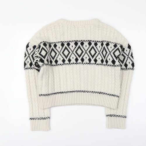 Primark Womens Beige Round Neck Argyle/Diamond Polyester Pullover Jumper Size M