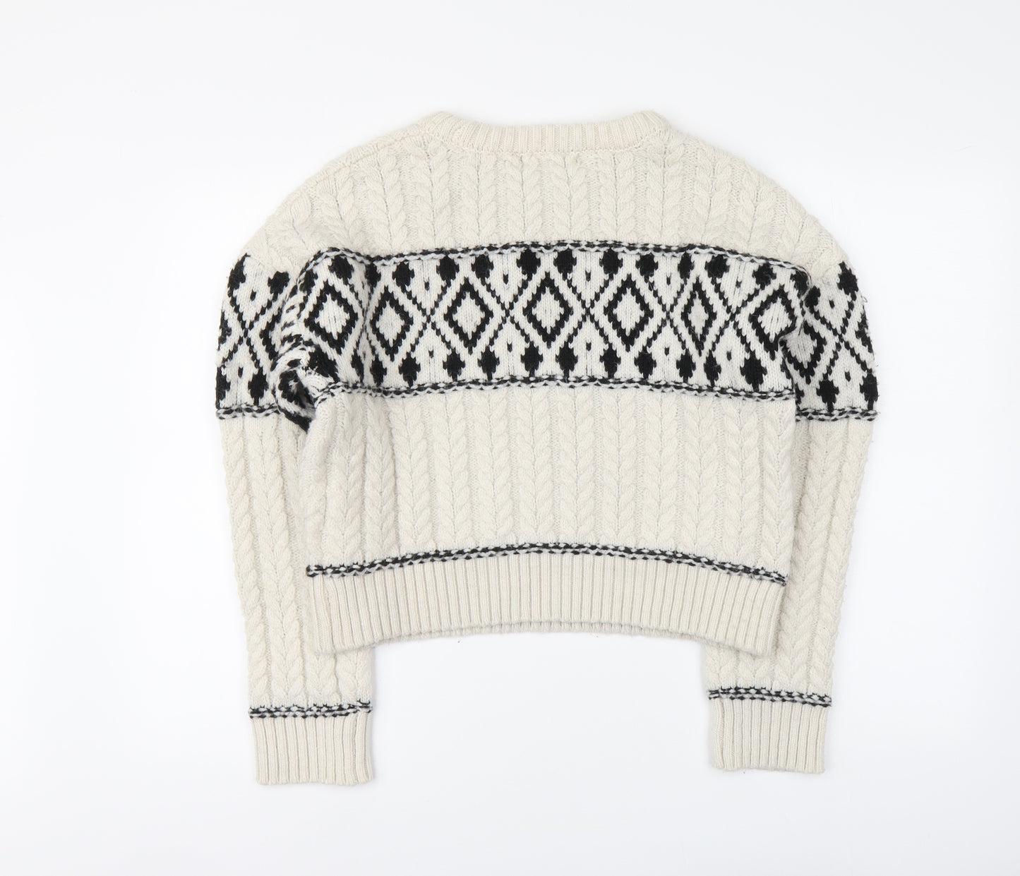 Primark Womens Beige Round Neck Argyle/Diamond Polyester Pullover Jumper Size M