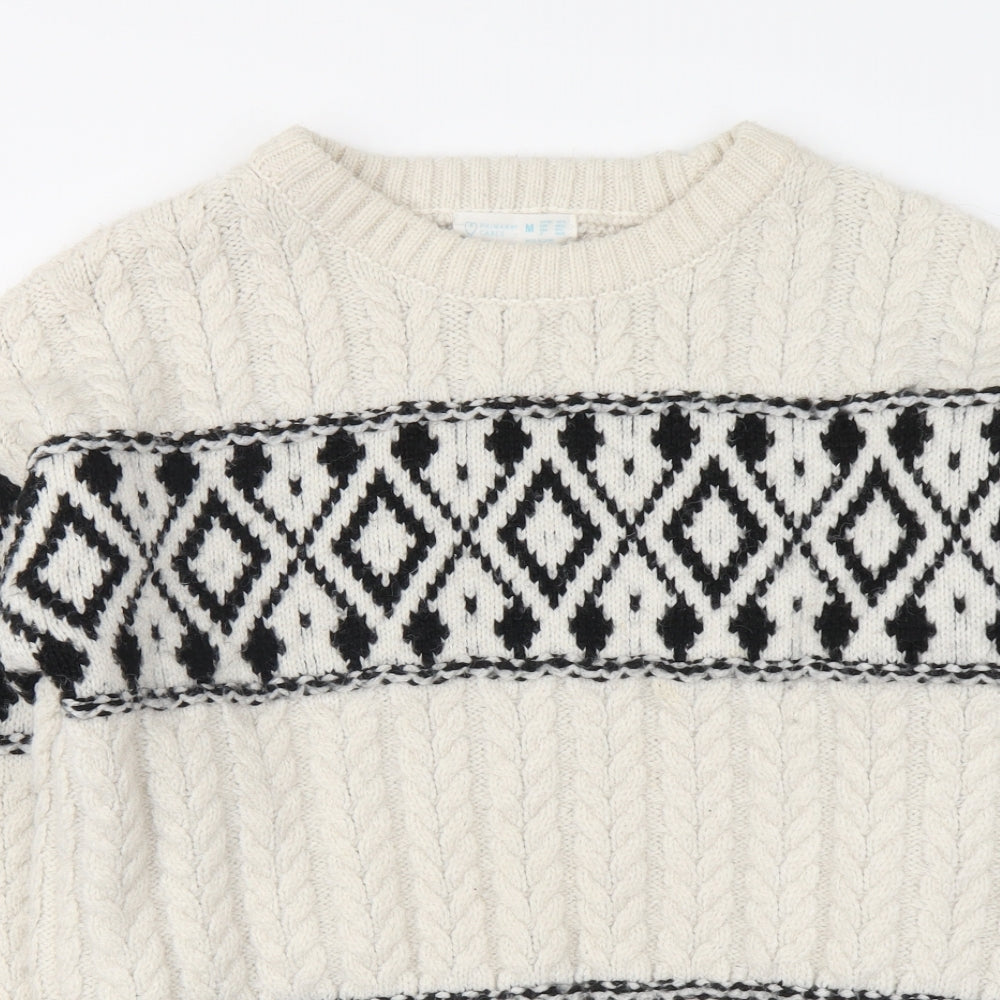 Primark Womens Beige Round Neck Argyle/Diamond Polyester Pullover Jumper Size M