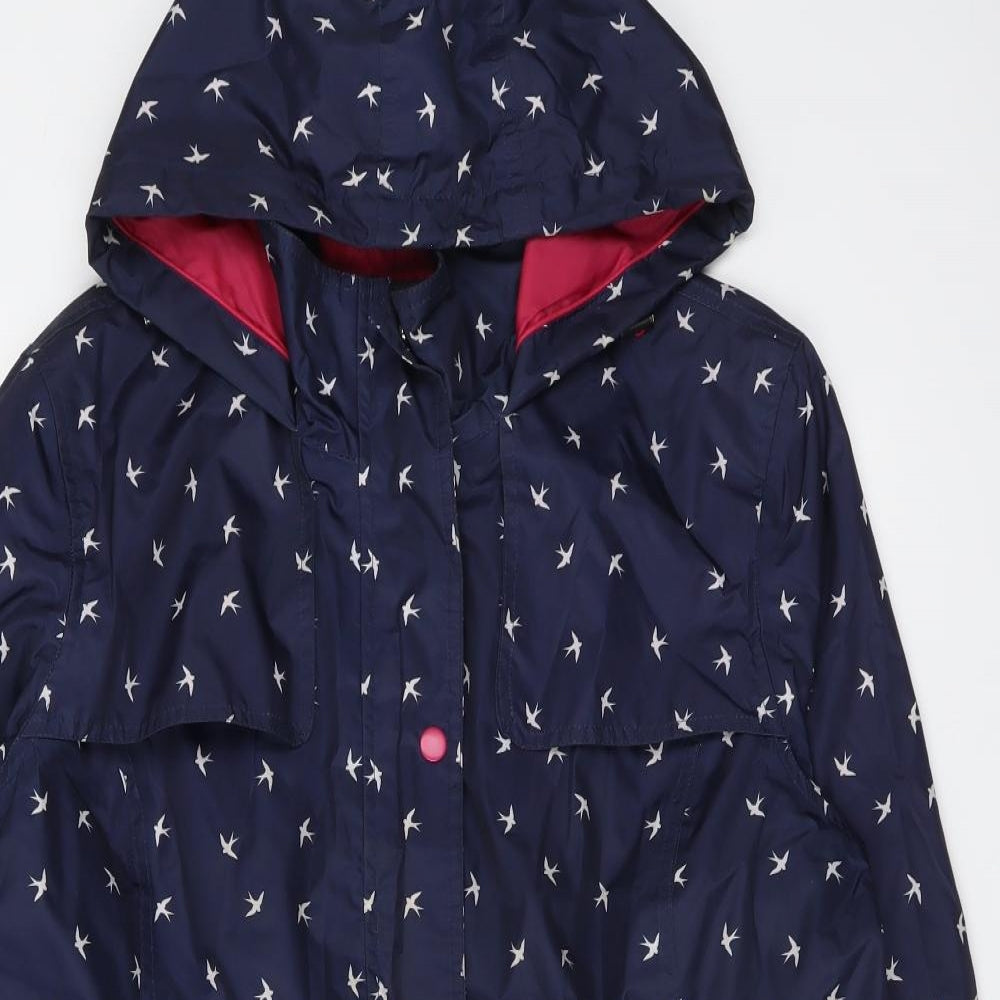 Bonmarché Womens Blue Geometric Rain Coat Jacket Size 18 Button - Bird pattern