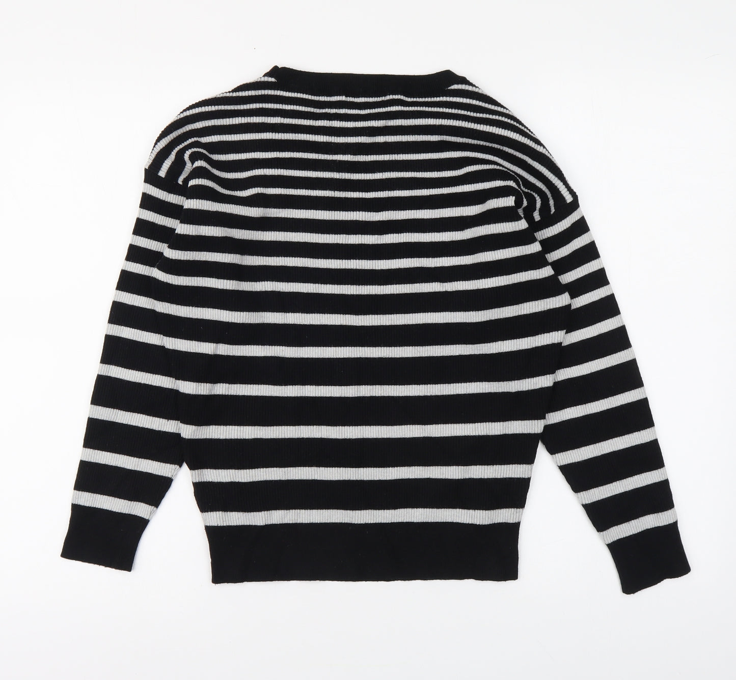 F&F Womens Black Round Neck Striped Viscose Pullover Jumper Size 12