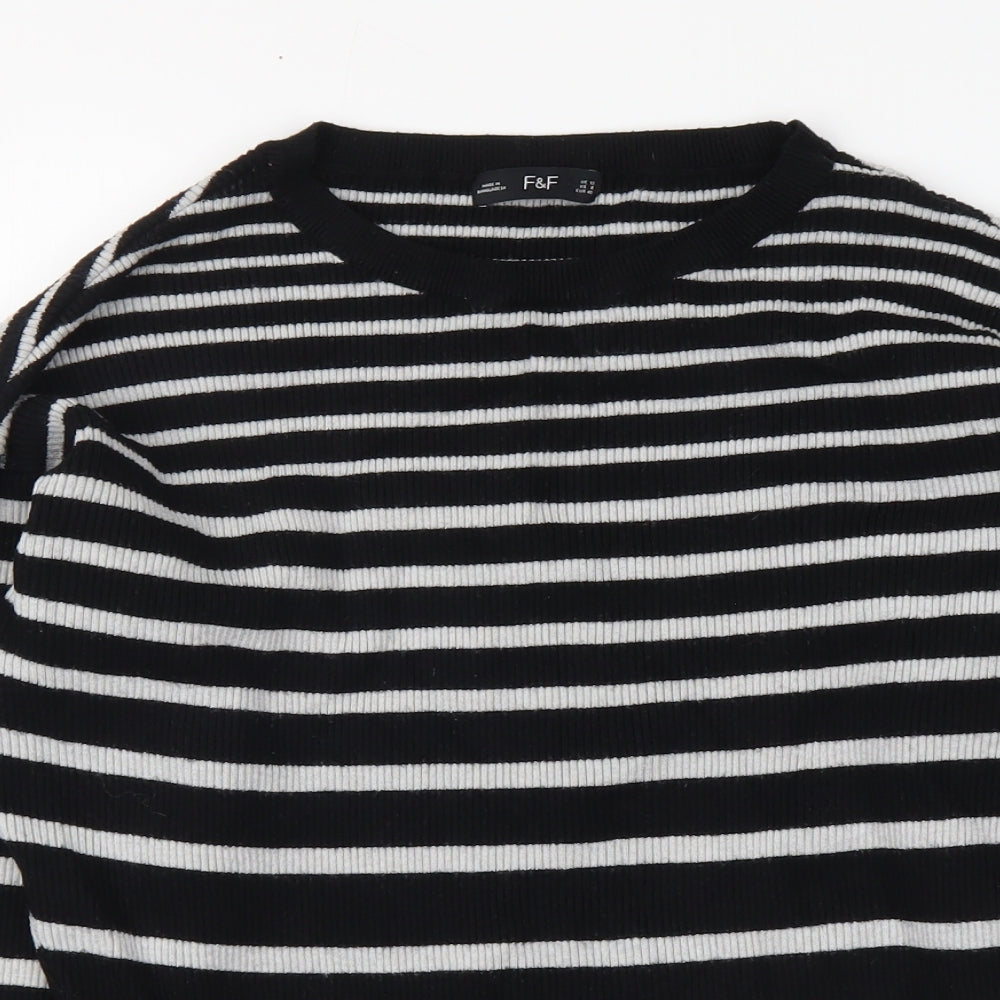 F&F Womens Black Round Neck Striped Viscose Pullover Jumper Size 12