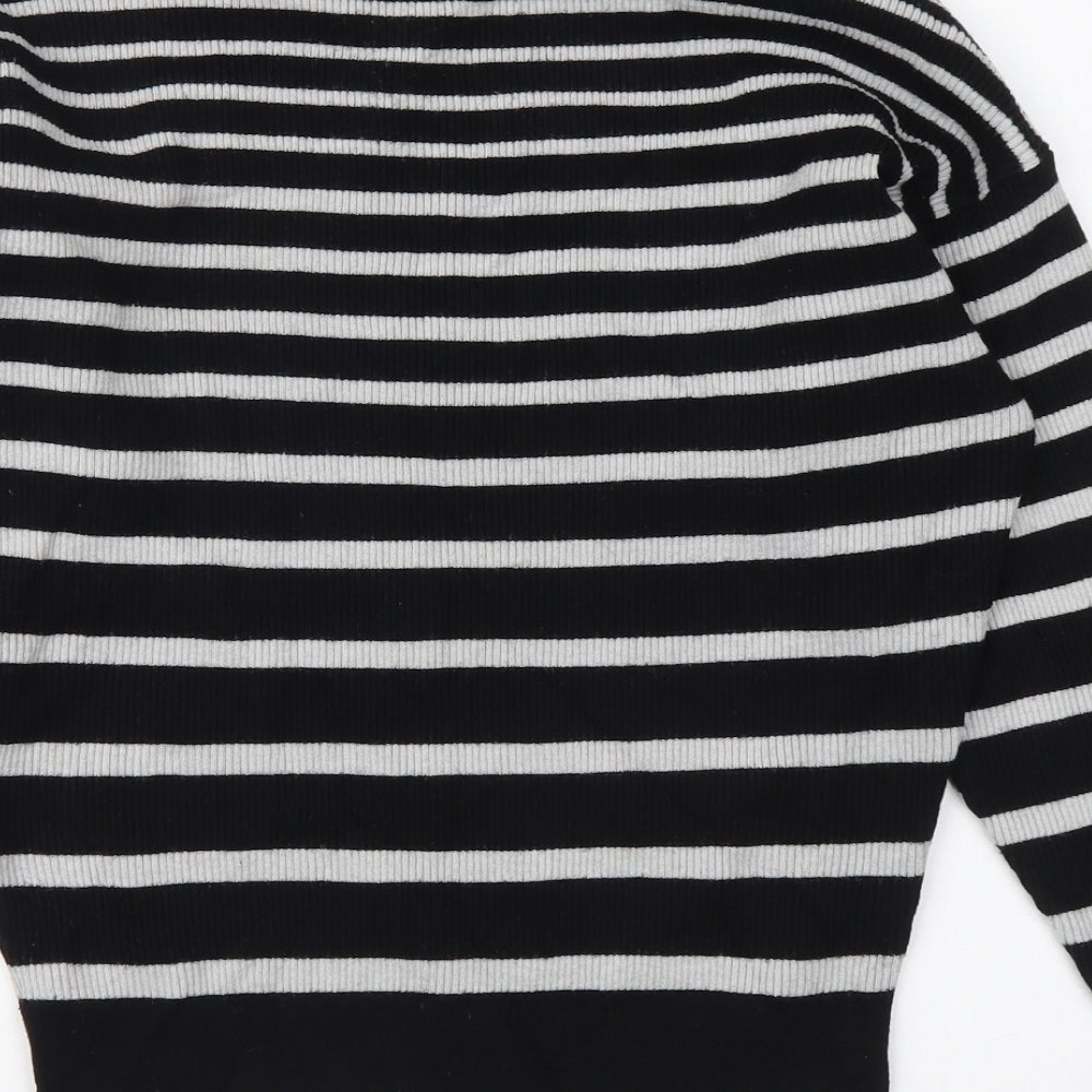 F&F Womens Black Round Neck Striped Viscose Pullover Jumper Size 12