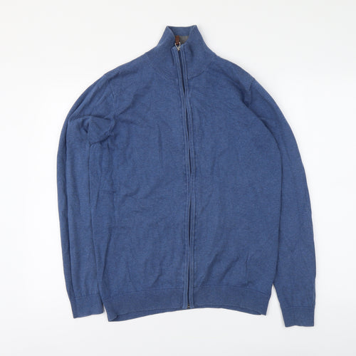 Tom Taylor Mens Blue High Neck Cotton Full Zip Jumper Size M