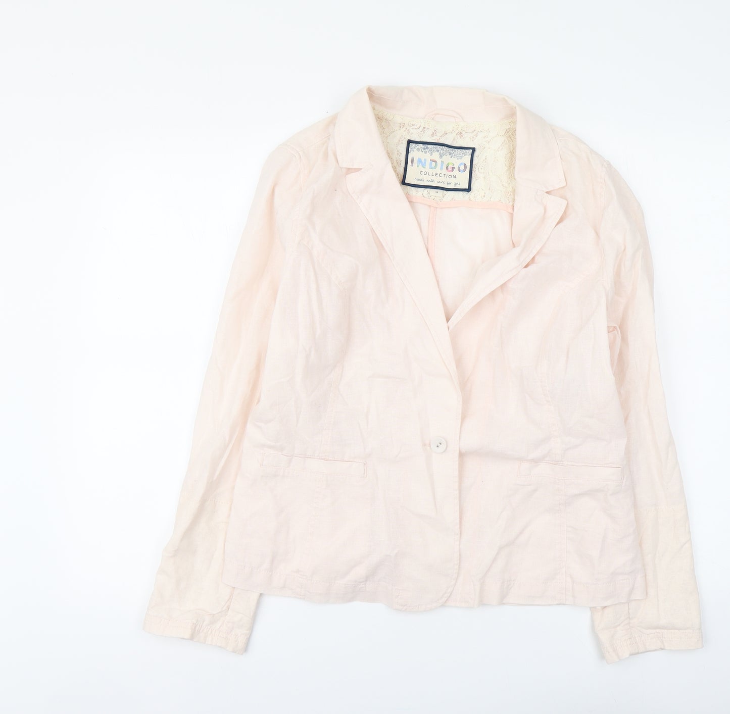 Indigo Womens Pink Linen Jacket Suit Jacket Size 16