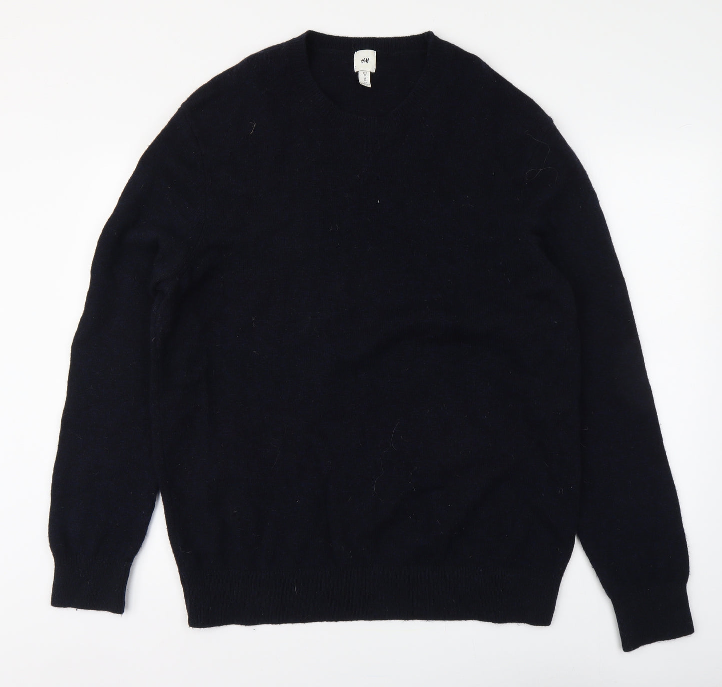 H&M Mens Blue V-Neck Wool Henley Jumper Size XL