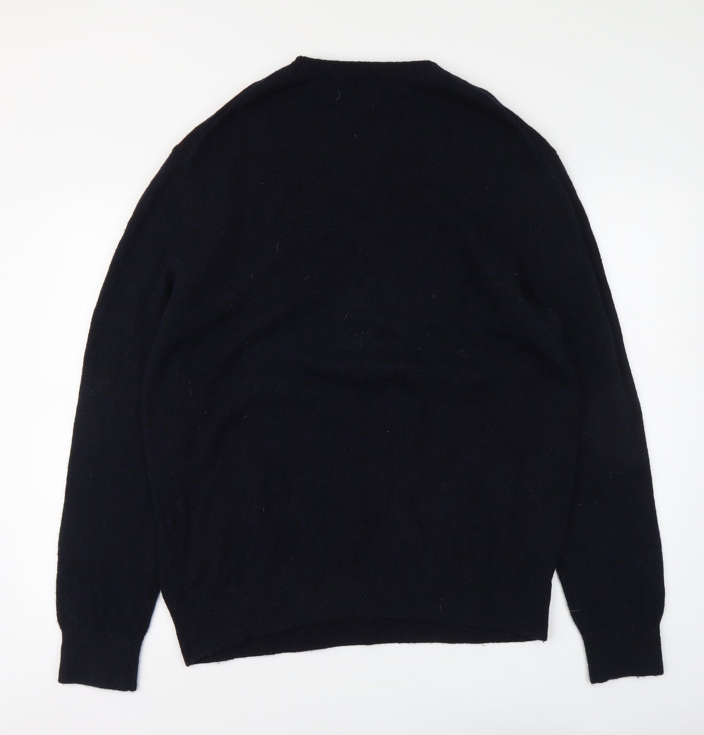 H&M Mens Blue V-Neck Wool Henley Jumper Size XL
