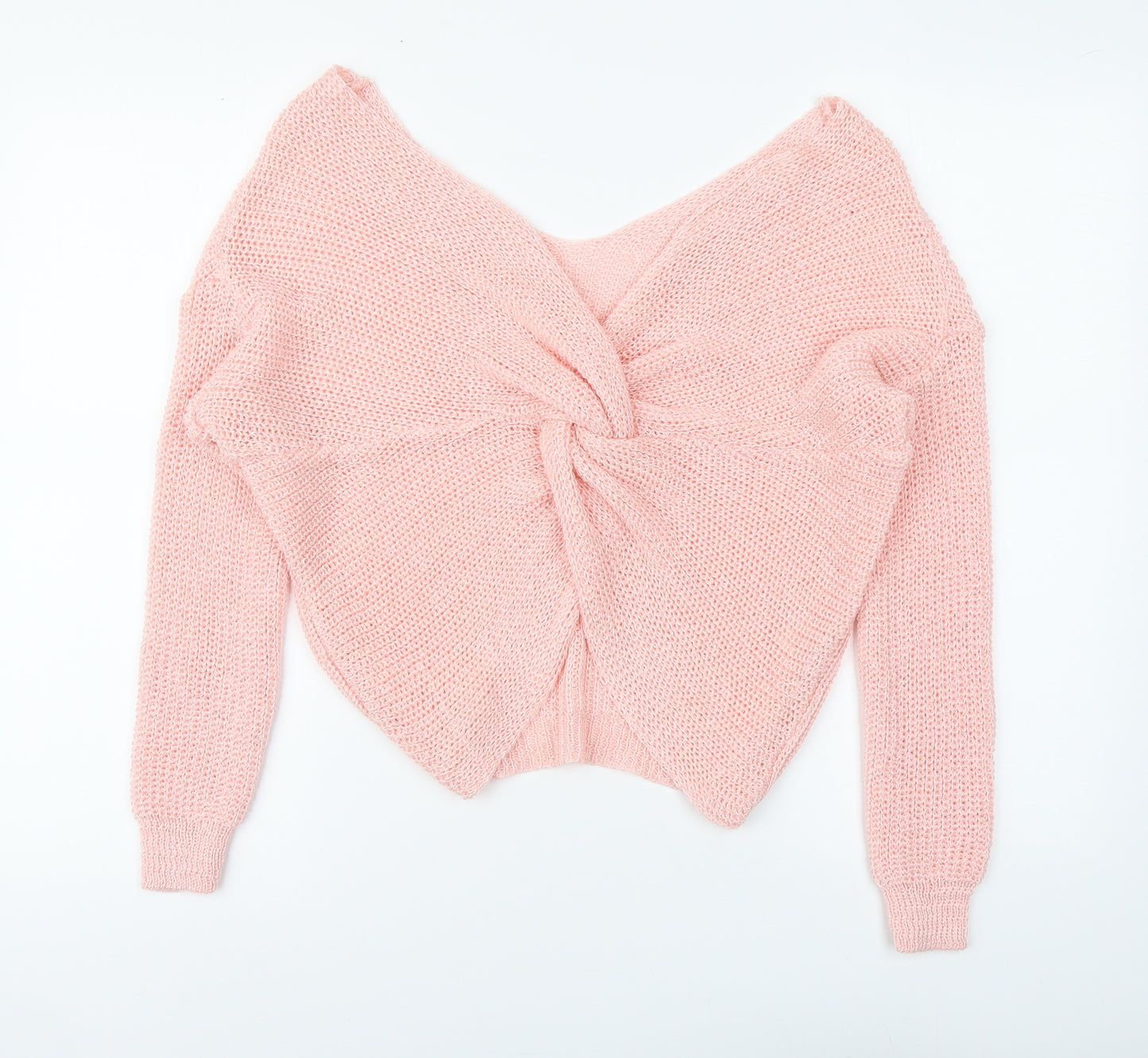 SheIn Womens Pink V-Neck Acrylic Pullover Jumper Size S