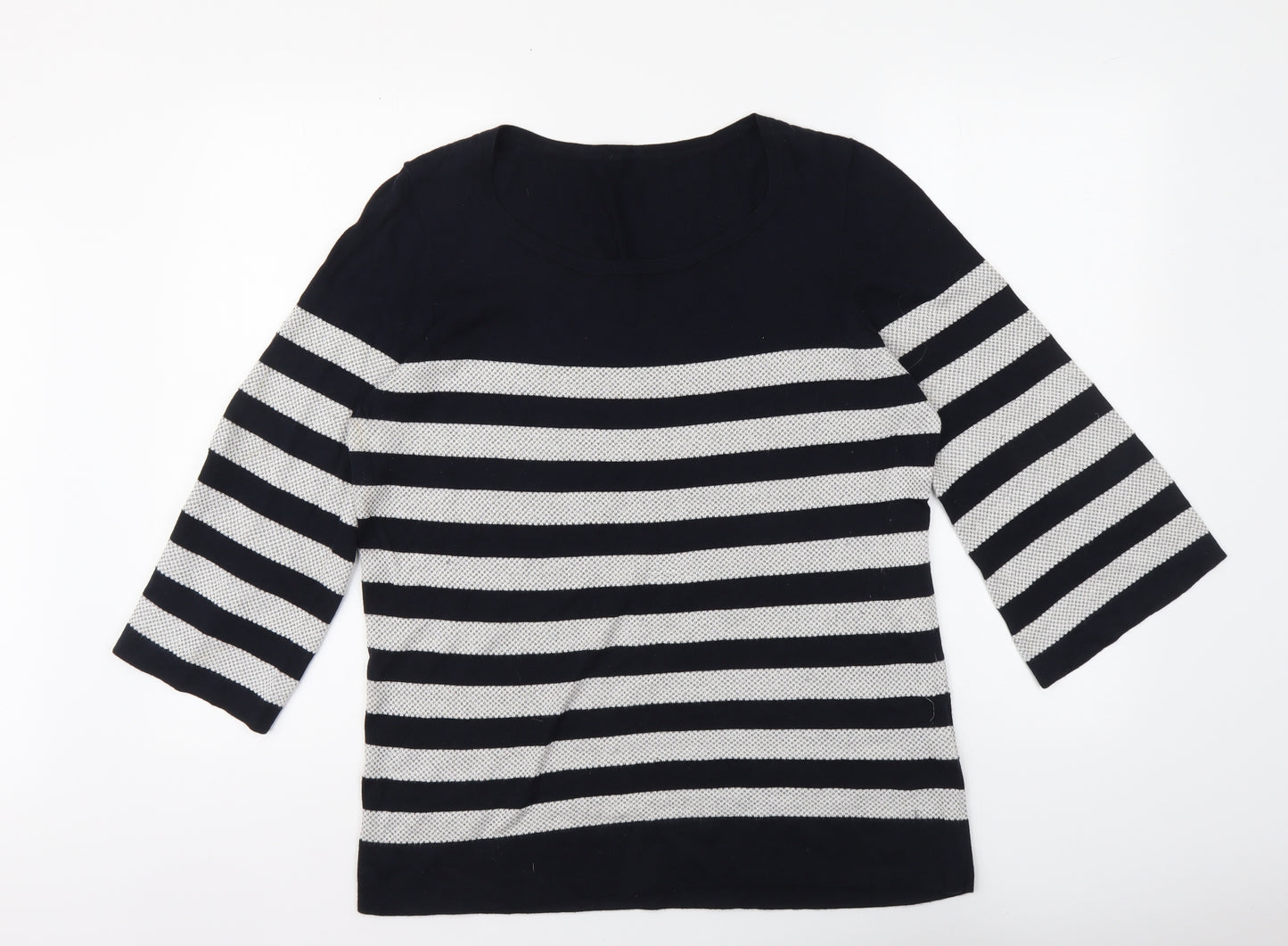 Jaeger Womens Blue Round Neck Striped Cotton Pullover Jumper Size XL