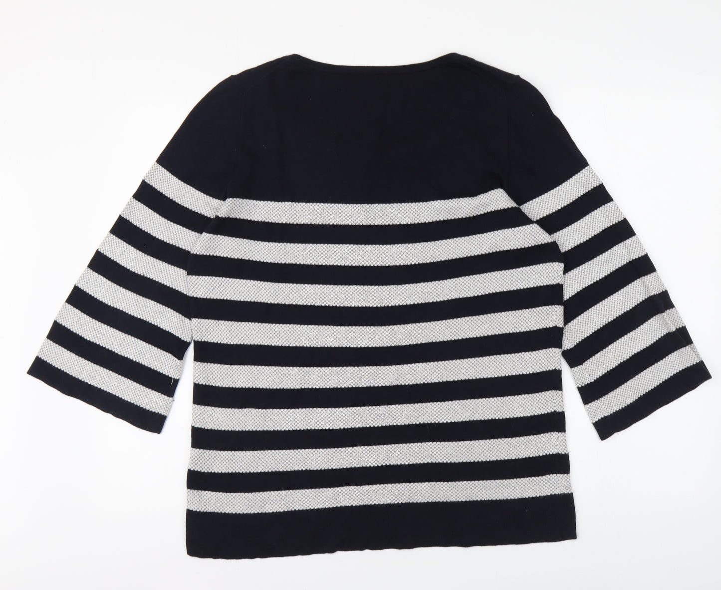 Jaeger Womens Blue Round Neck Striped Cotton Pullover Jumper Size XL