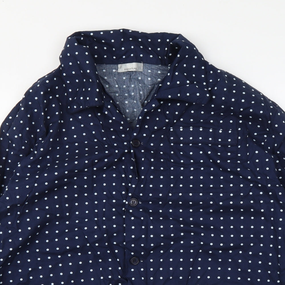 Dunnes Stores Mens Blue Polka Dot Cotton Button-Up Size XL V-Neck Button