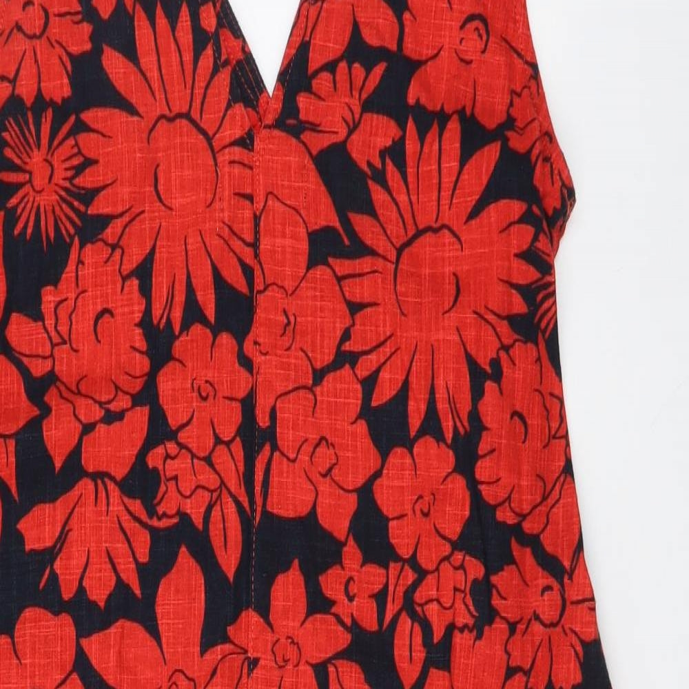 NEXT Womens Red Floral Linen A-Line Size 12 V-Neck Pullover