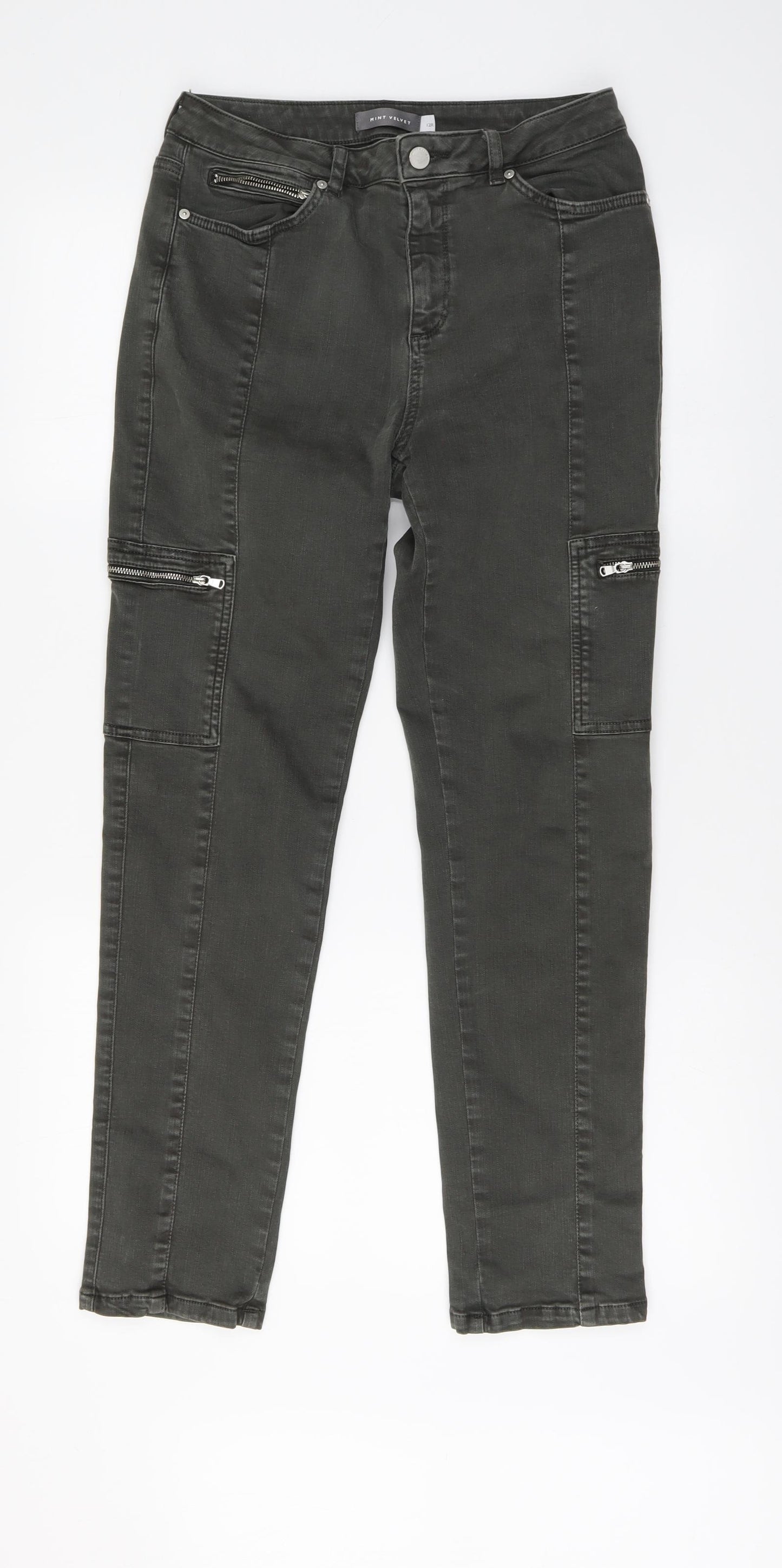 Mint Velvet Womens Green Cotton Straight Jeans Size 12 L29 in Regular Button