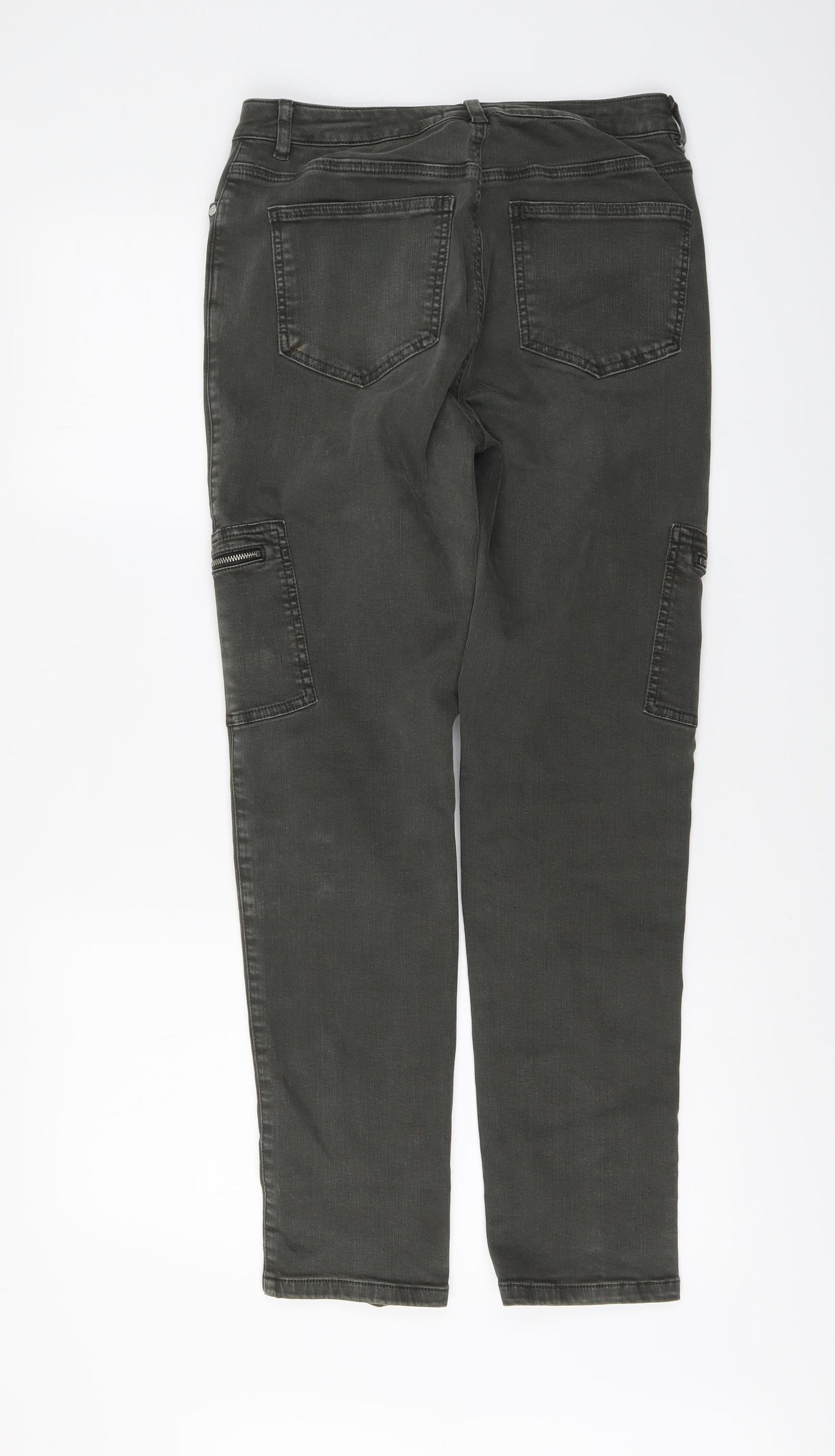 Mint Velvet Womens Green Cotton Straight Jeans Size 12 L29 in Regular Button