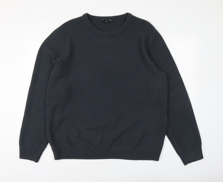 M&Co Mens Blue Round Neck Acrylic Pullover Jumper Size XL