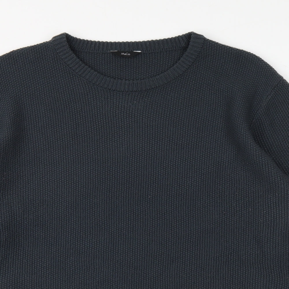 M&Co Mens Blue Round Neck Acrylic Pullover Jumper Size XL