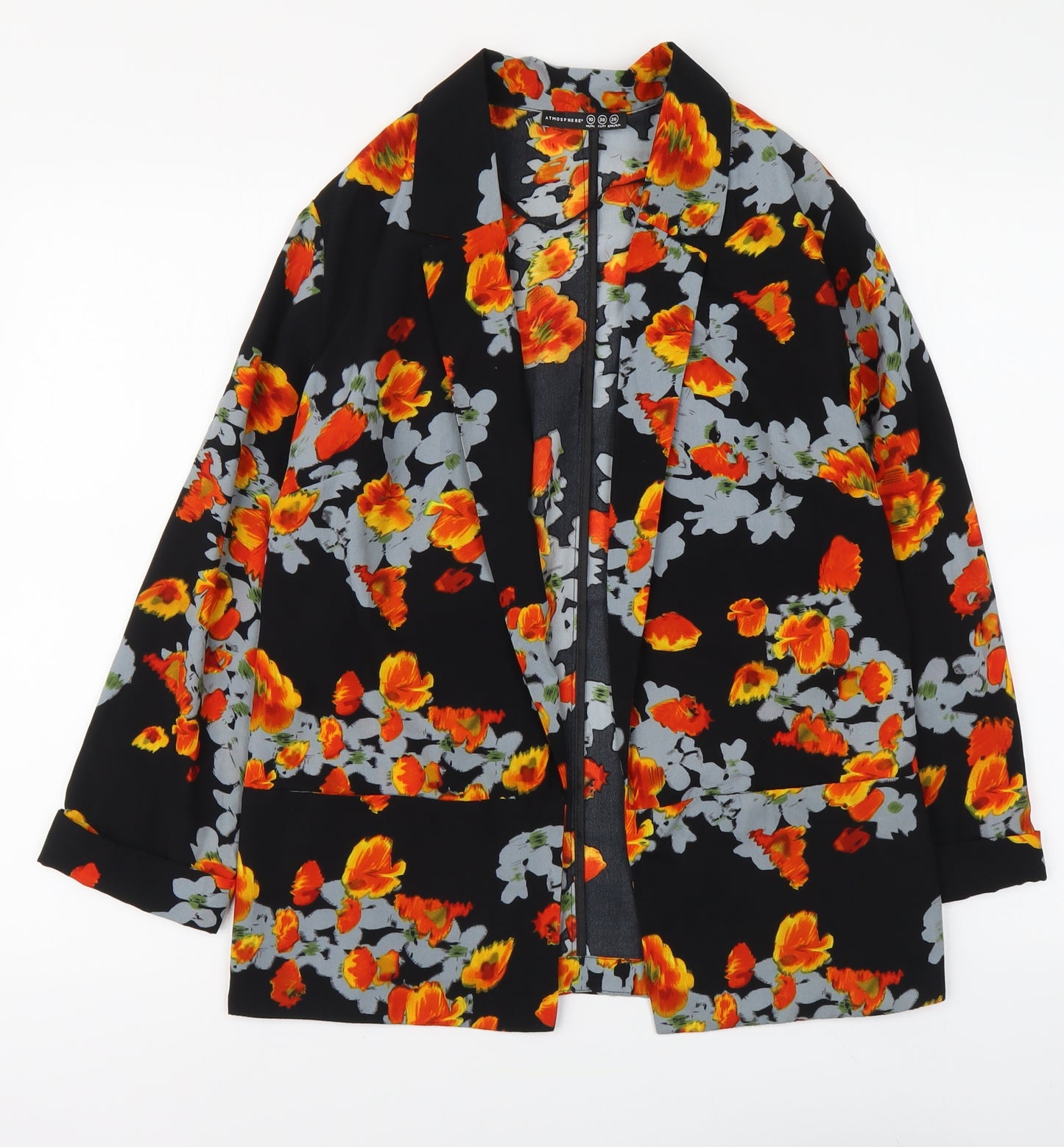 Atmosphere Womens Black Floral Polyester Basic Blouse Size 10 V-Neck