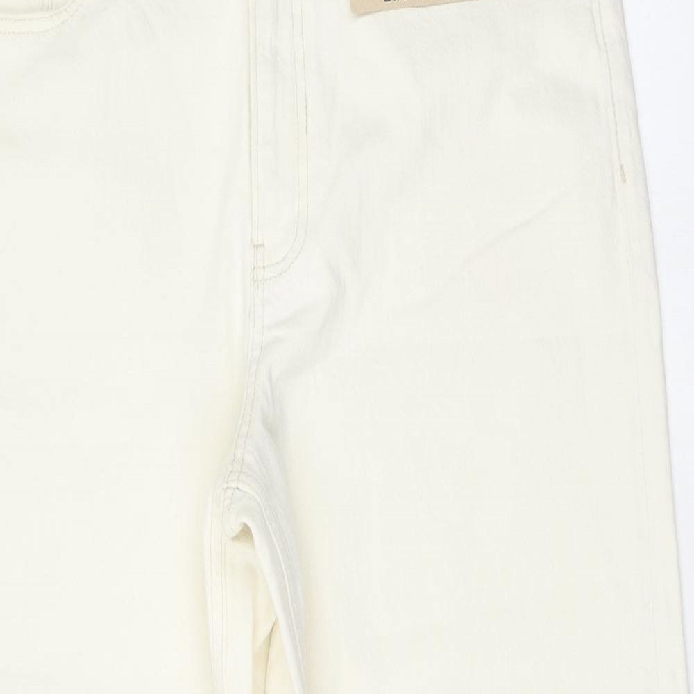 Marks and Spencer Womens Beige Cotton Wide-Leg Jeans Size 16 L26 in Regular Button
