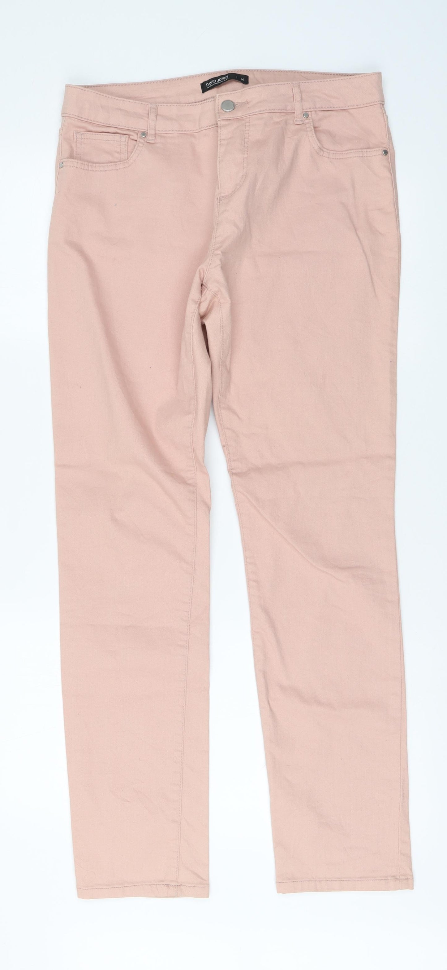 David Jones Womens Pink Cotton Straight Jeans Size 14 L31 in Regular Button