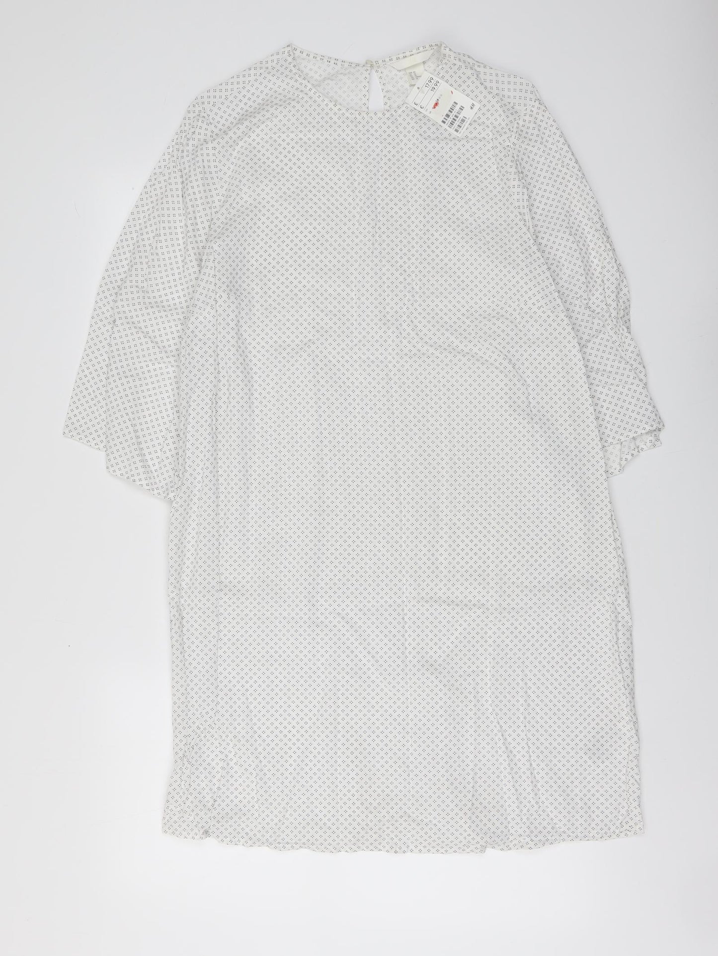 H&M Womens White Polka Dot Polyester A-Line Size M Round Neck Pullover