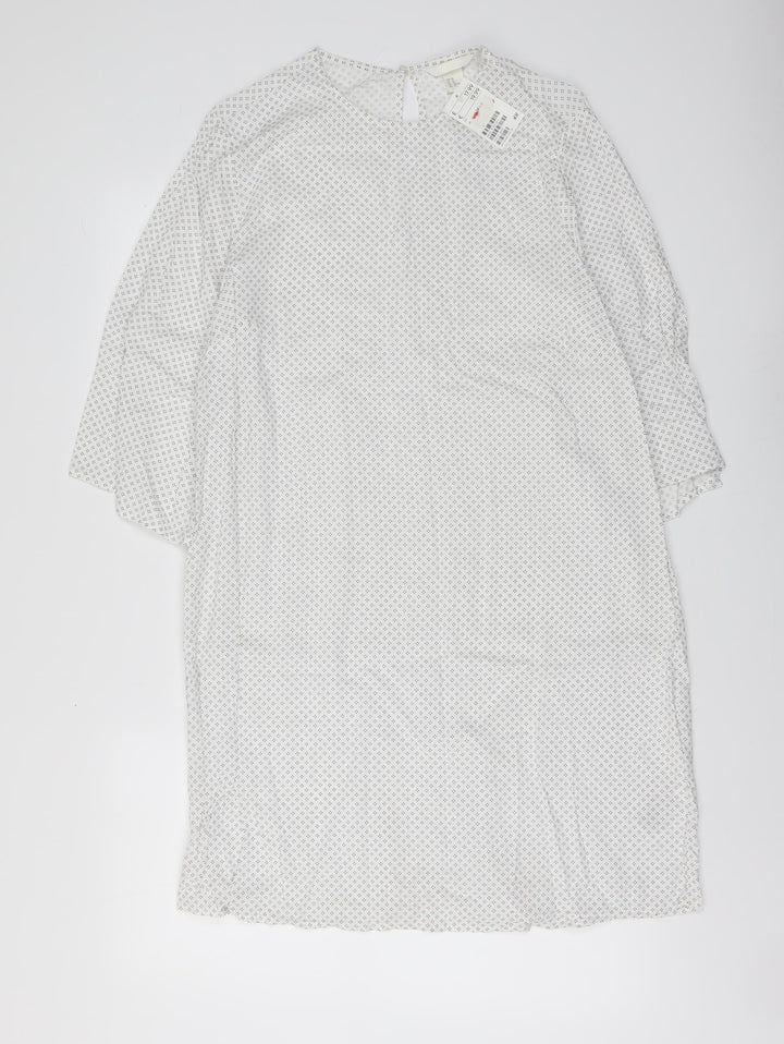 H&M Womens White Polka Dot Polyester A-Line Size M Round Neck Pullover