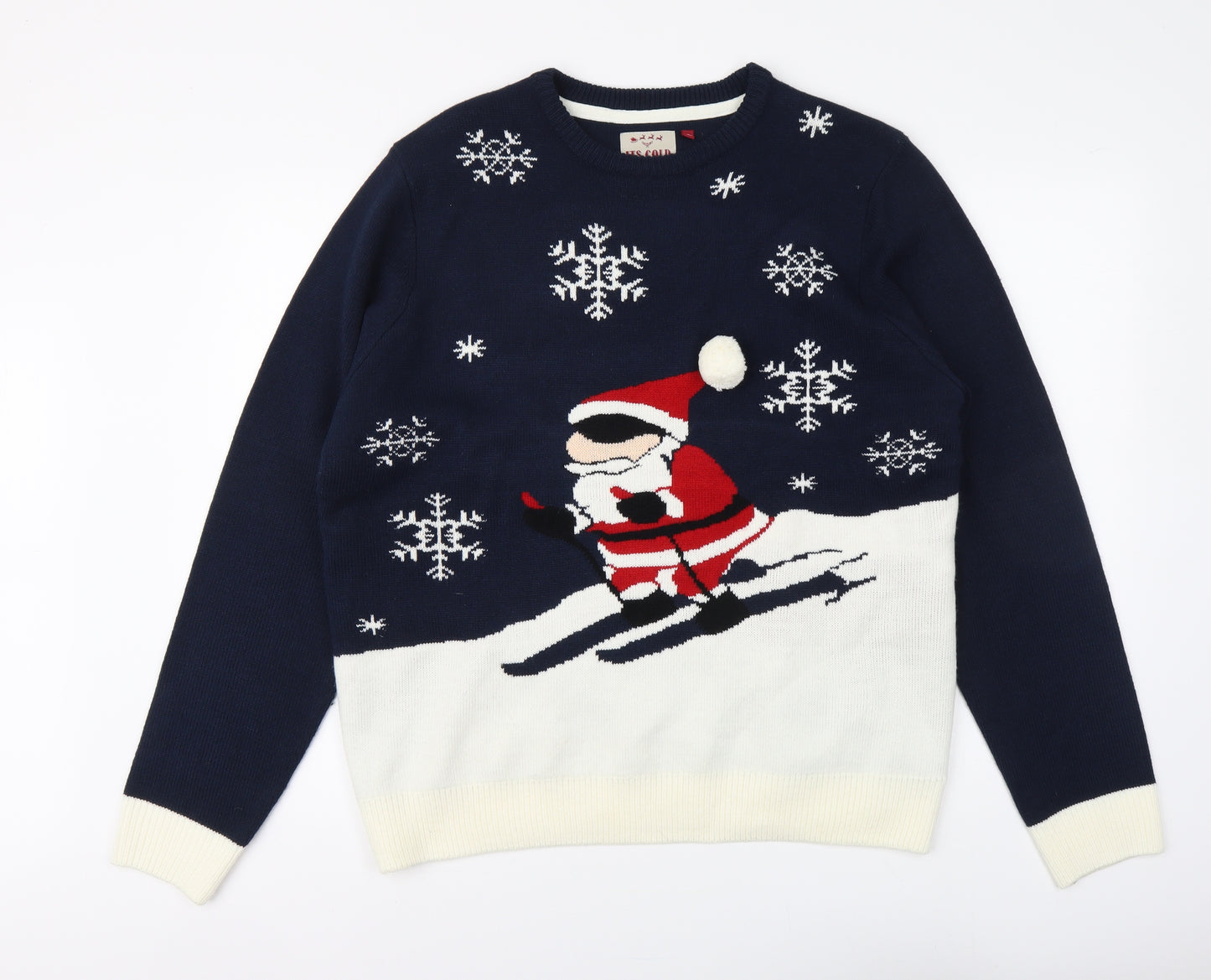 Preworn Mens Blue Round Neck Acrylic Henley Jumper Size XL - Christmas jumper