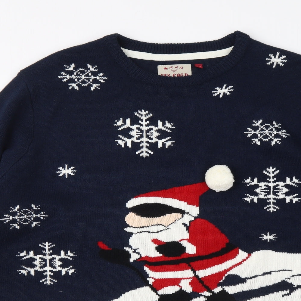 Preworn Mens Blue Round Neck Acrylic Henley Jumper Size XL - Christmas jumper