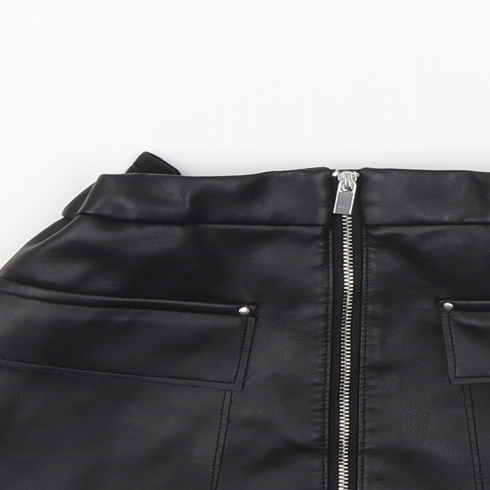 River Island Girls Black Polyester Mini Skirt Size 6 Years Regular Zip