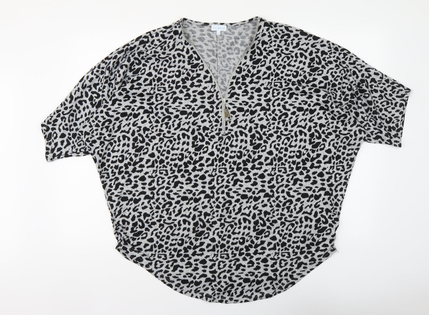 Blue Vanila Womens Grey V-Neck Animal Print Acrylic Henley Jumper Size M